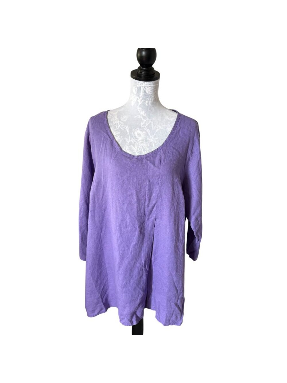 FLAX Womens Linen Top 3/4 Sleeve Purple Casual Size 1G